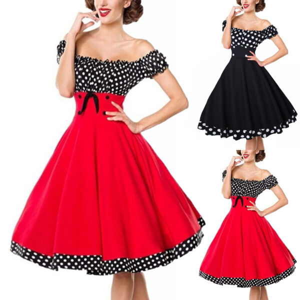 Women's Waist-tight Polka Dot Bow Dress