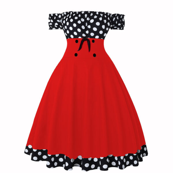 Women's Waist-tight Polka Dot Bow Dress - Image 8