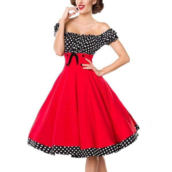 Women's Waist-tight Polka Dot Bow Dress - Image 6