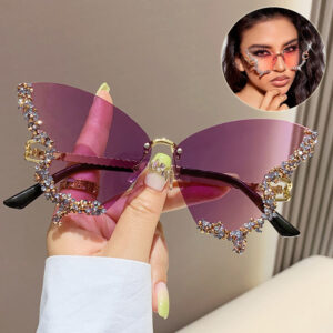 Luxury Butterfly Sunglasses for Women – Y2K Vintage Rhinestone Rimless Oversized Eyewear