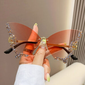 Luxury Butterfly Sunglasses for Women – Y2K Vintage Rhinestone Rimless Oversized Eyewear
