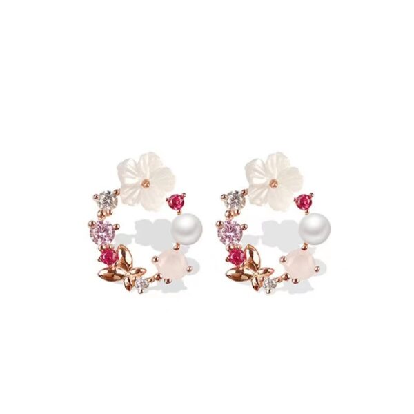 S925 Sterling Silver Fresh Pink Garland Stud Earrings Korean And Japanese Style - Image 6