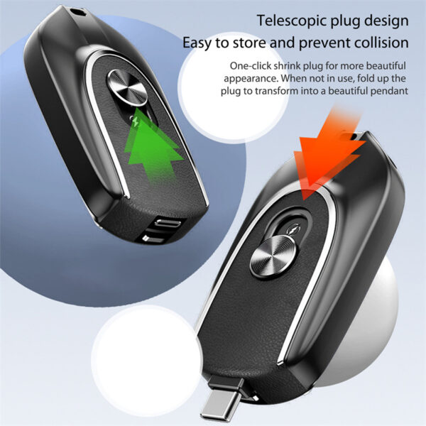 2 In 1 Mini Keychain Power Bank Keyring Hanging Buckle 2 Output Interfaces 5V 1200MAH Backup Power Bank Retractable Plug Waterproof Phone Charging Accessories - Image 5