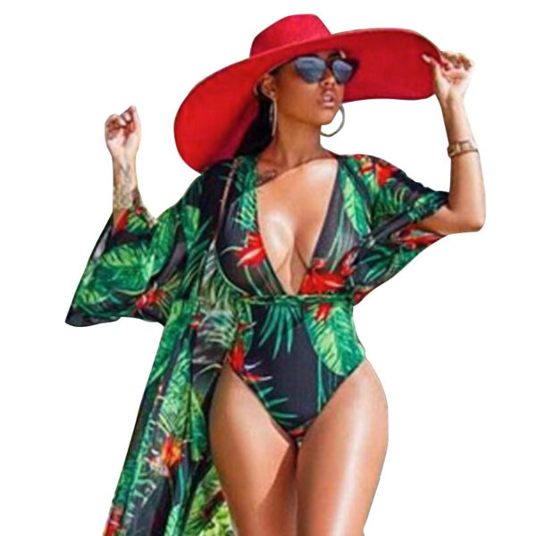 Plus Size Swimsuit Female One-piece Sexy Digital Printed Veil Bikini Blouse - Image 6