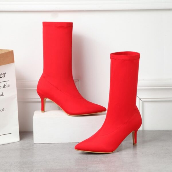 Women's Shoes Stylish Ankle Boots Sexy Pointed Toe Stiletto High Heels Boots - Image 5