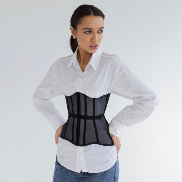 Women's Underbust Corset with Sheer Mesh Panels - Image 2