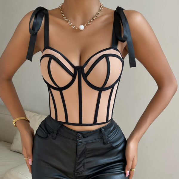 Women's Sleeveless Off Shoulder Contrast Bustier - Image 3
