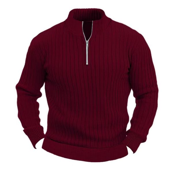 Leisure Pullover Men's Sweater Solid Color Stand Collar Long Sleeve - Image 6