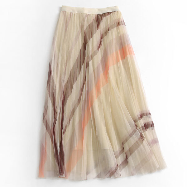 Loose Fitting A-Line Skirt with Pleats and Stripes - Image 7