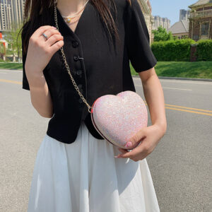 Sparkling Heart-Shaped Mini Sequin Purse