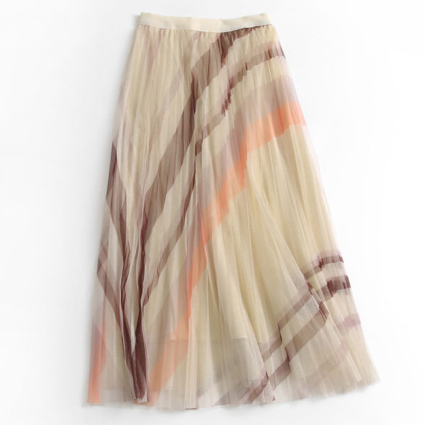 Loose Fitting A-Line Skirt with Pleats and Stripes - Image 3