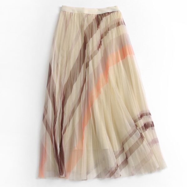 Loose Fitting A-Line Skirt with Pleats and Stripes - Image 8