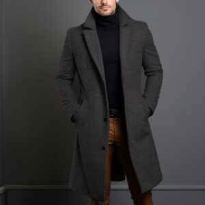 Stylish Thick Woolen Mid-Length Trench Coat Men for Winter