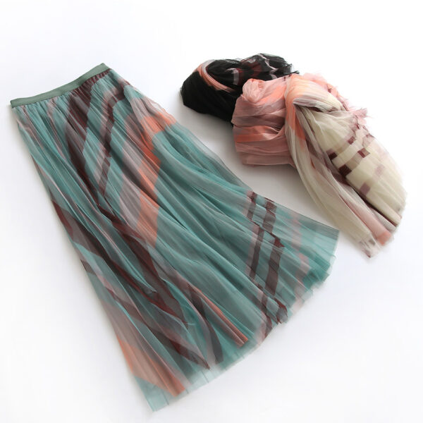 Loose Fitting A-Line Skirt with Pleats and Stripes - Image 5
