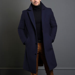 Stylish Thick Woolen Mid-Length Trench Coat Men for Winter
