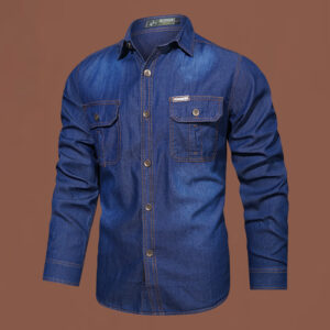 Classic Slim-Fit Men’s Denim Shirt – Casual Button-Down Look Men’s Casual Cotton Washed Jacket