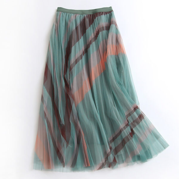 Loose Fitting A-Line Skirt with Pleats and Stripes - Image 6