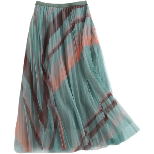 Loose Fitting A-Line Skirt with Pleats and Stripes - Image 2