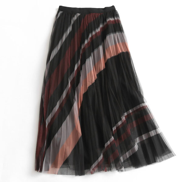 Loose Fitting A-Line Skirt with Pleats and Stripes - Image 4