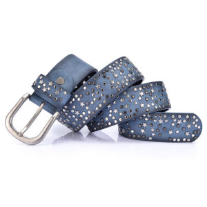 Women’s Rivet Belt – Rock Style Leather with Metal Buckle & Sequins