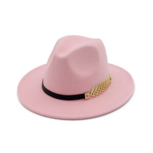 Unisex Wool Fedora Hat with Metal Leafs