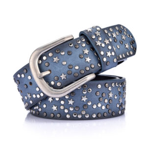 Women’s Rivet Belt – Rock Style Leather with Metal Buckle & Sequins