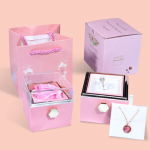 Rotating Rose Box with Preserved Rose and Necklace – Perfect Valentine’s Gift