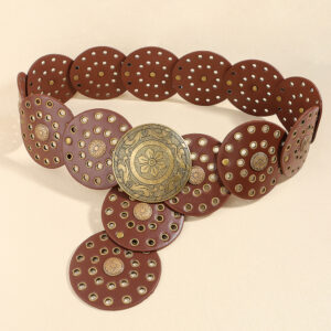 Women’s Western-Style Circle Belt – Hollow Out Disc Design with Metal Buckle