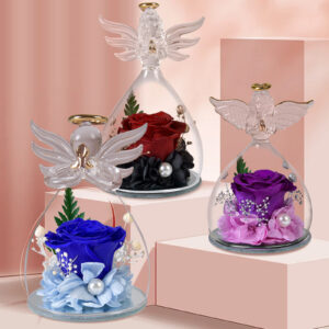 Forever Rose in Glass Angel Figurine – Elegant Gift for Any Occasion