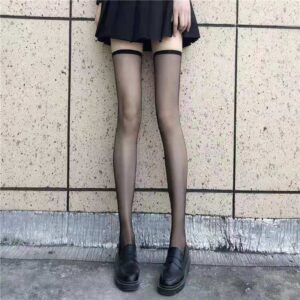 Thin Transparent Black Silk Over The Knee Stockings