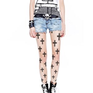 Cross Print Tattoo Pantyhose – Lightweight Summer Translucent Tights