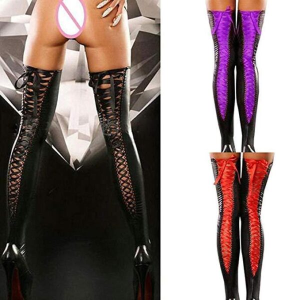 Women's Thigh High Leather Stockings – Shiny Patent Finish for a Bold Look