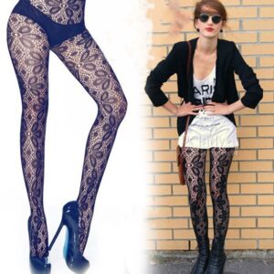 Women’s High Waist Patterned Tights – Floral Lace Fishnet Design
