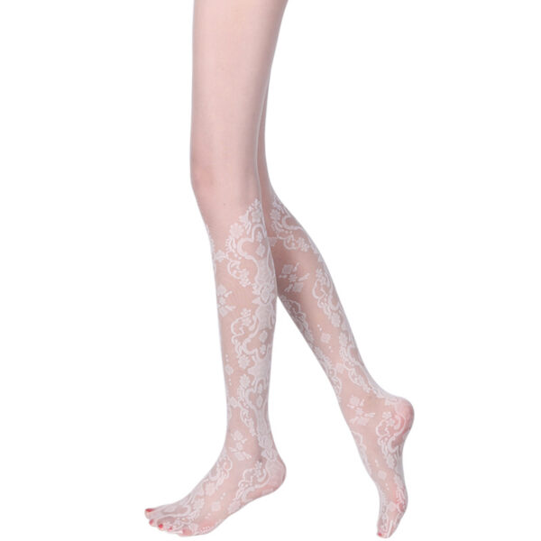 Elegant Hollow-Out Lace Pantyhose – Floral Jacquard Thin Tights - Image 2