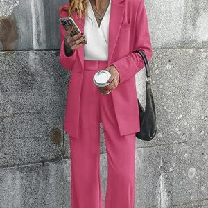 Elegant Women’s Blazer Set – Two Piece Business Suit with Wide Leg Pants
