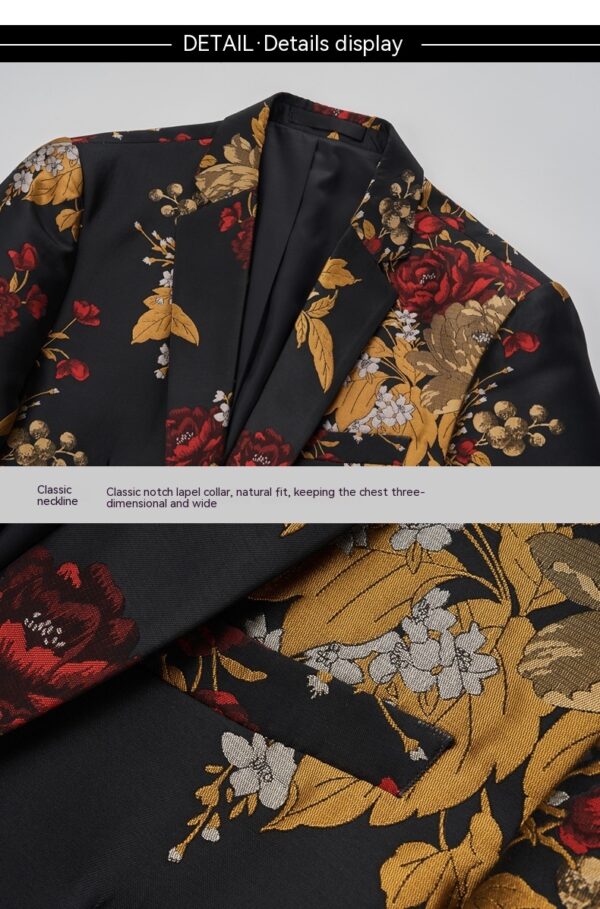 Casual Single Western Coat Men's Korean-style Slim-fit Floral Jacquard Nightclub Host MC Dress - Image 9