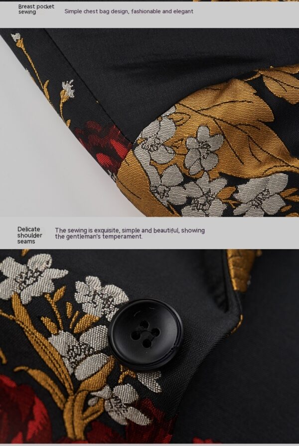 Casual Single Western Coat Men's Korean-style Slim-fit Floral Jacquard Nightclub Host MC Dress - Image 5