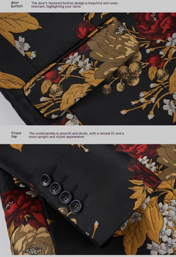 Casual Single Western Coat Men's Korean-style Slim-fit Floral Jacquard Nightclub Host MC Dress - Image 7