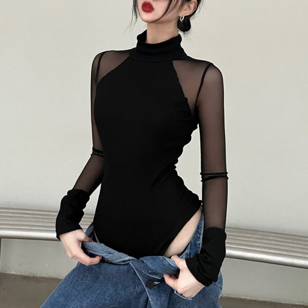 Solid Color Slimming High Collar Bottoming Jumpsuit - Image 8
