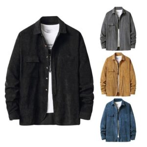 Classic Corduroy Shirt Mens – Long Sleeve with Turn-Down Collar & Pockets