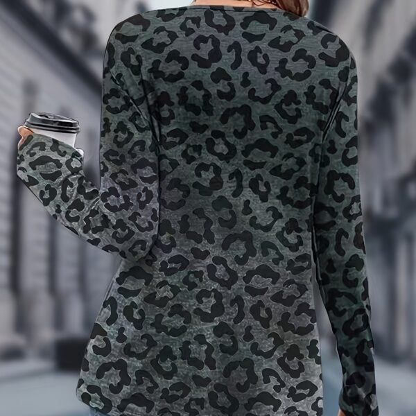 Leopard Print Top – Women's V-Neck Long Sleeve Blouse - Image 4