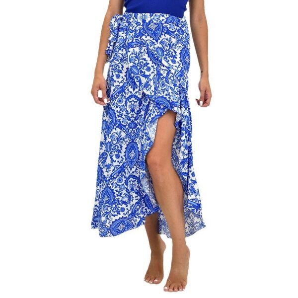 Elegant Wrap Maxi Skirt – High-Waisted Floral Print with Side Slit - Image 4