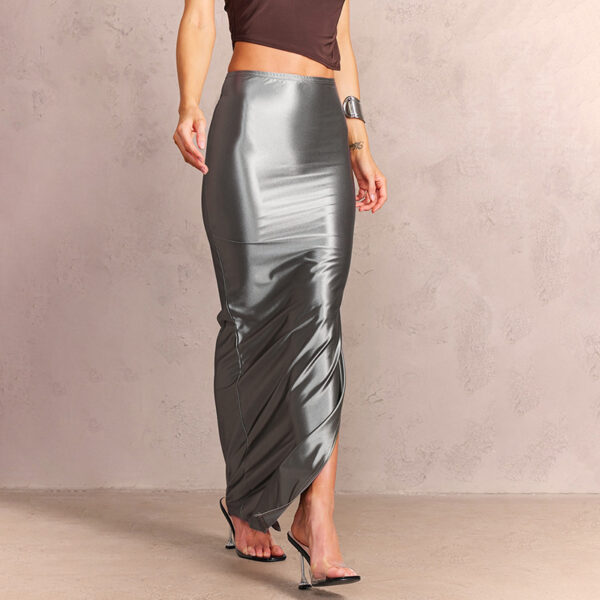 Elegant Satin Silk Skirt – High-Waisted Maxi Slip with Side Slit - Image 8