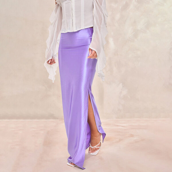 Elegant Satin Silk Skirt – High-Waisted Maxi Slip with Side Slit - Image 9