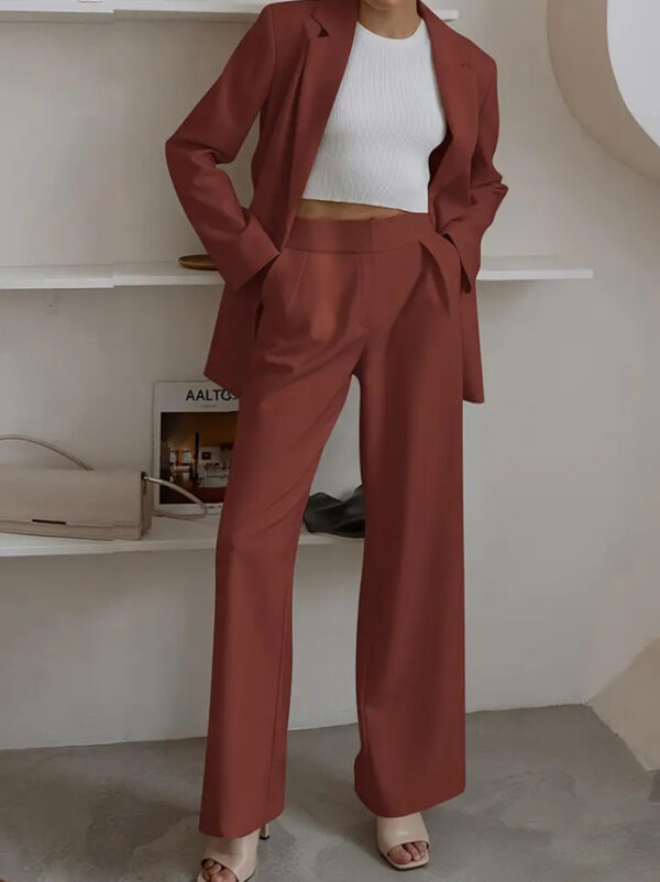 Elegant Women's Blazer Set – Two Piece Business Suit with Wide Leg Pants - Image 7