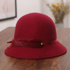 Hat Female Mink Fur Decoration Woolen Bowler Hat Korean All-match Warm Bucket Hat