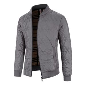 Men’s Fleece-lined Thickened Diamond Plaid Jacket Cotton-padded Coat