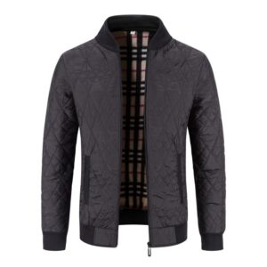 Men’s Fleece-lined Thickened Diamond Plaid Jacket Cotton-padded Coat