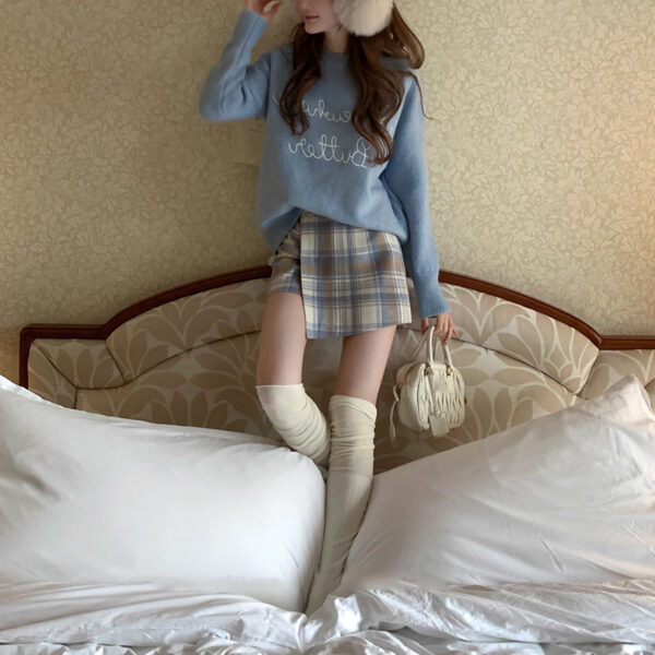 Red Plaid Skirt Women's Autumn And Winter American Retro A- Line Skirt Woolen Culottes - Image 5