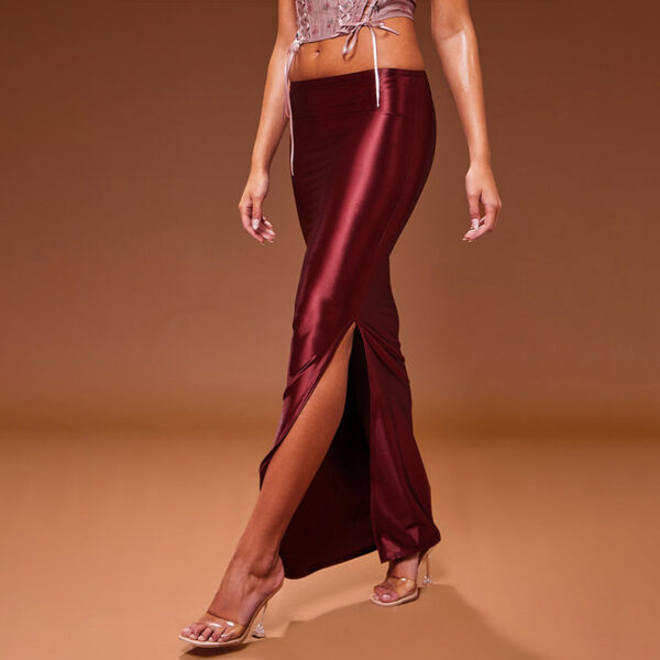 Elegant Satin Silk Skirt – High-Waisted Maxi Slip with Side Slit - Image 7